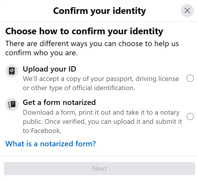 Choose how to confirm your identity