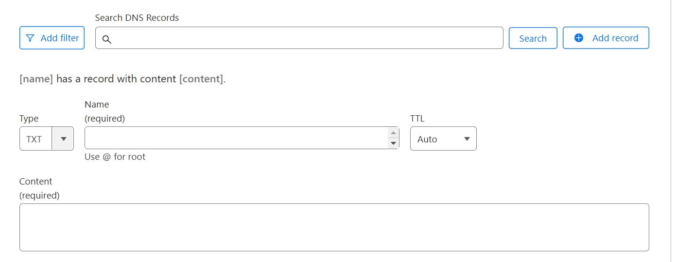 DNS Add TXT Record