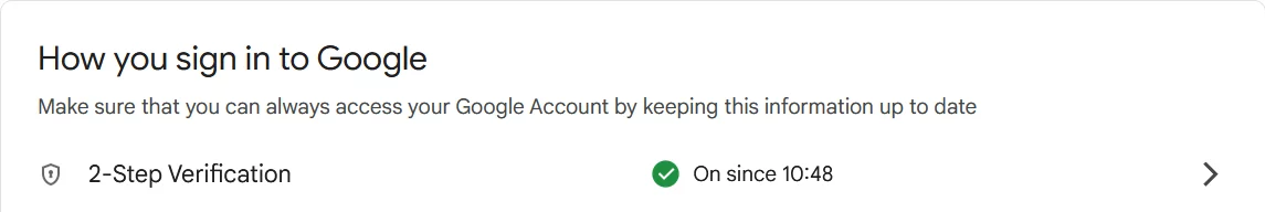 Google Account 2 Step Verification turn On