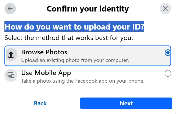 How do you want to upload your id