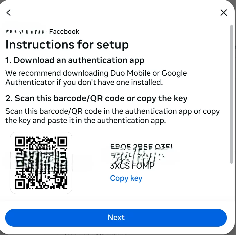 Instructions For Setup 2FA in Facebook