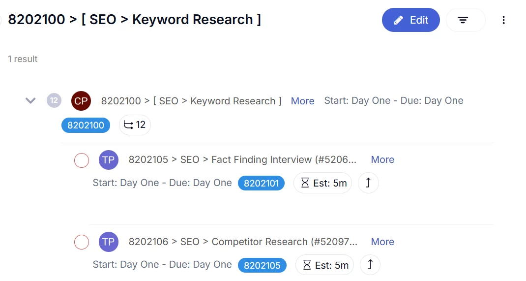 Task List Template to SKUd 1 to 7 Digit
