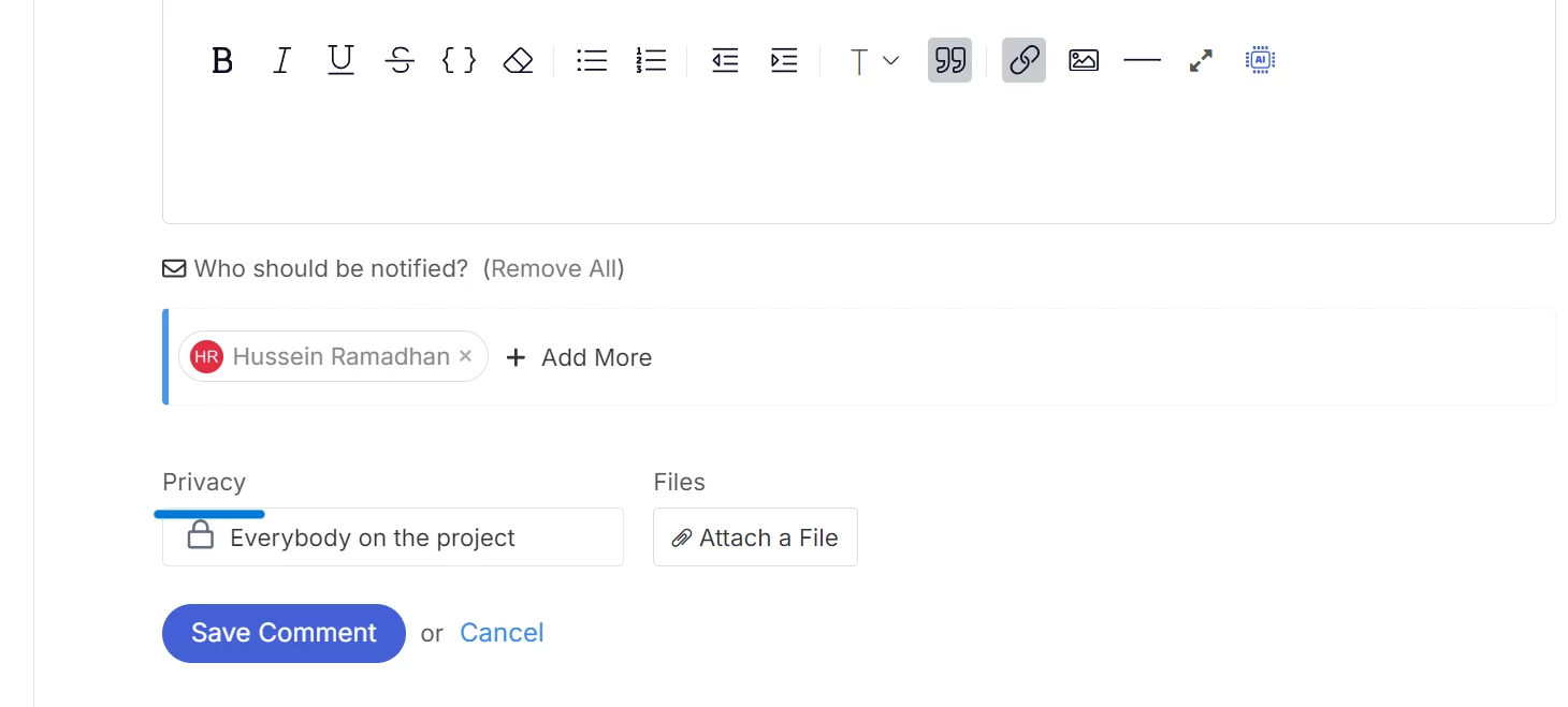 Teamwork Comment Set Privacy