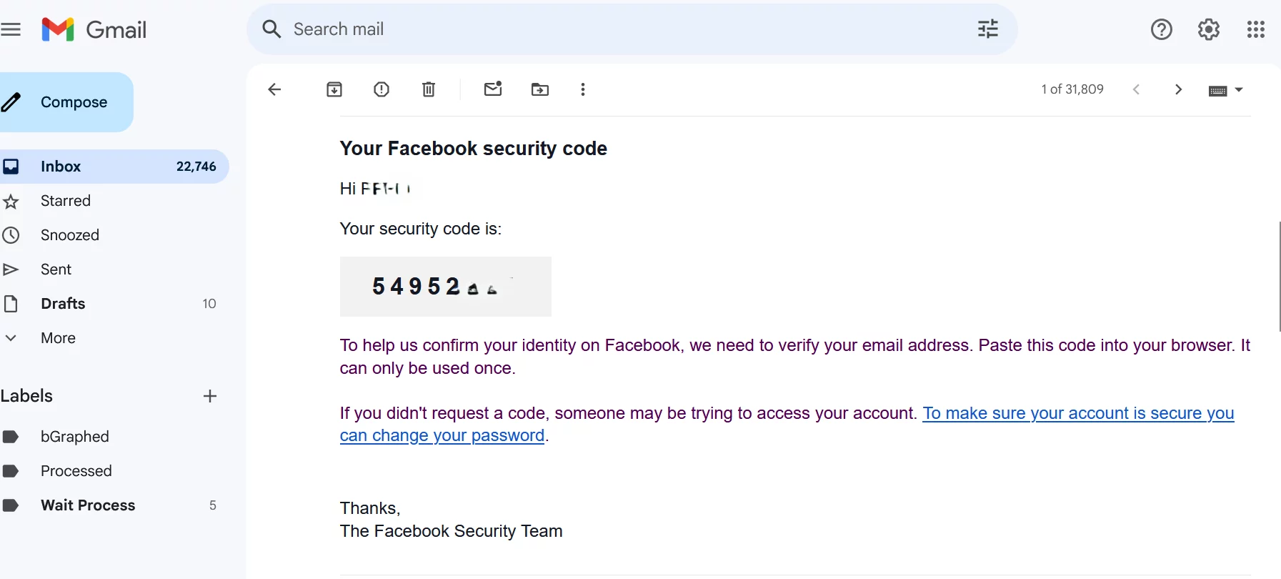 Your Facebook Security Code