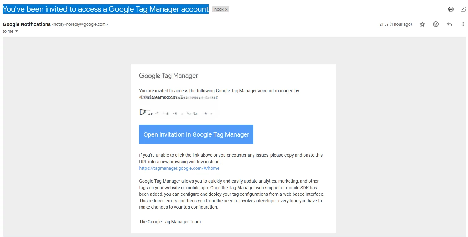 You've been invited to access a Google Tag Manager account