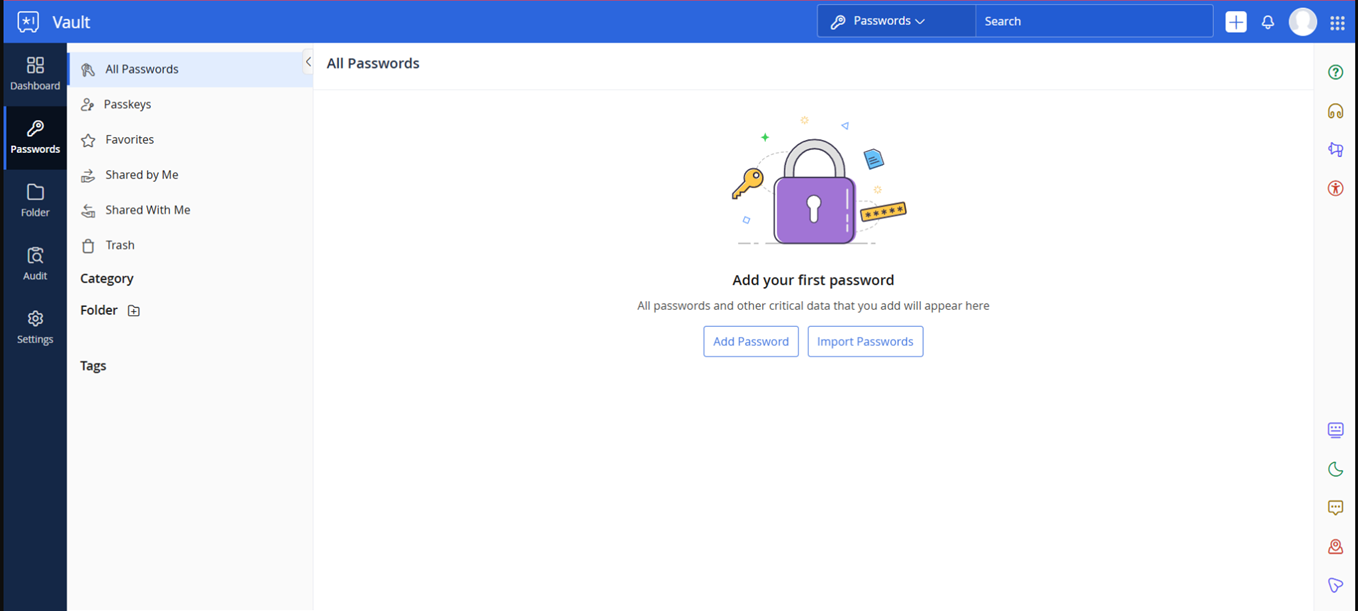 Zoho Vault dashboard after successful setup